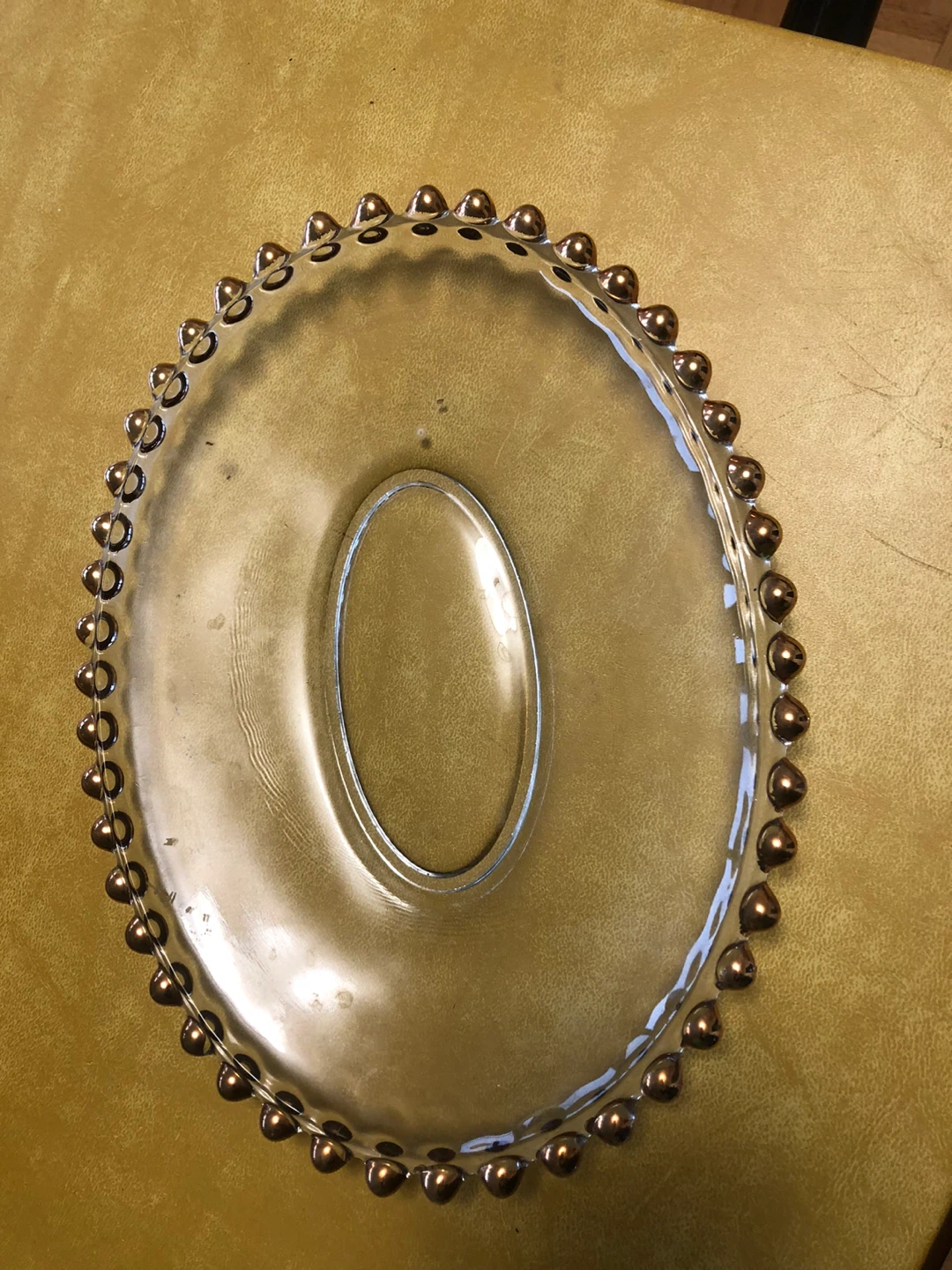 Clear Glass Oval Platter with Bronze Beaded Rim