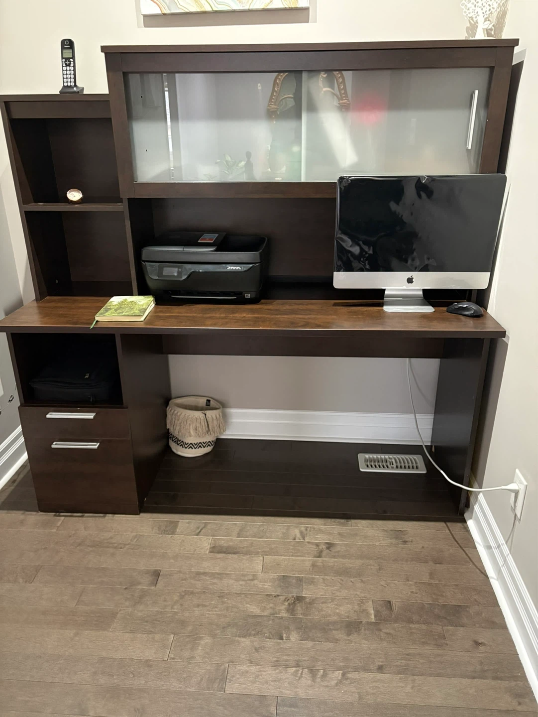 Dark Wood Computer Desk with Hutch
