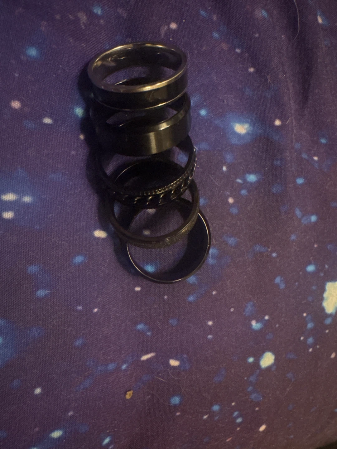 Set of 5 Black Fashion Rings