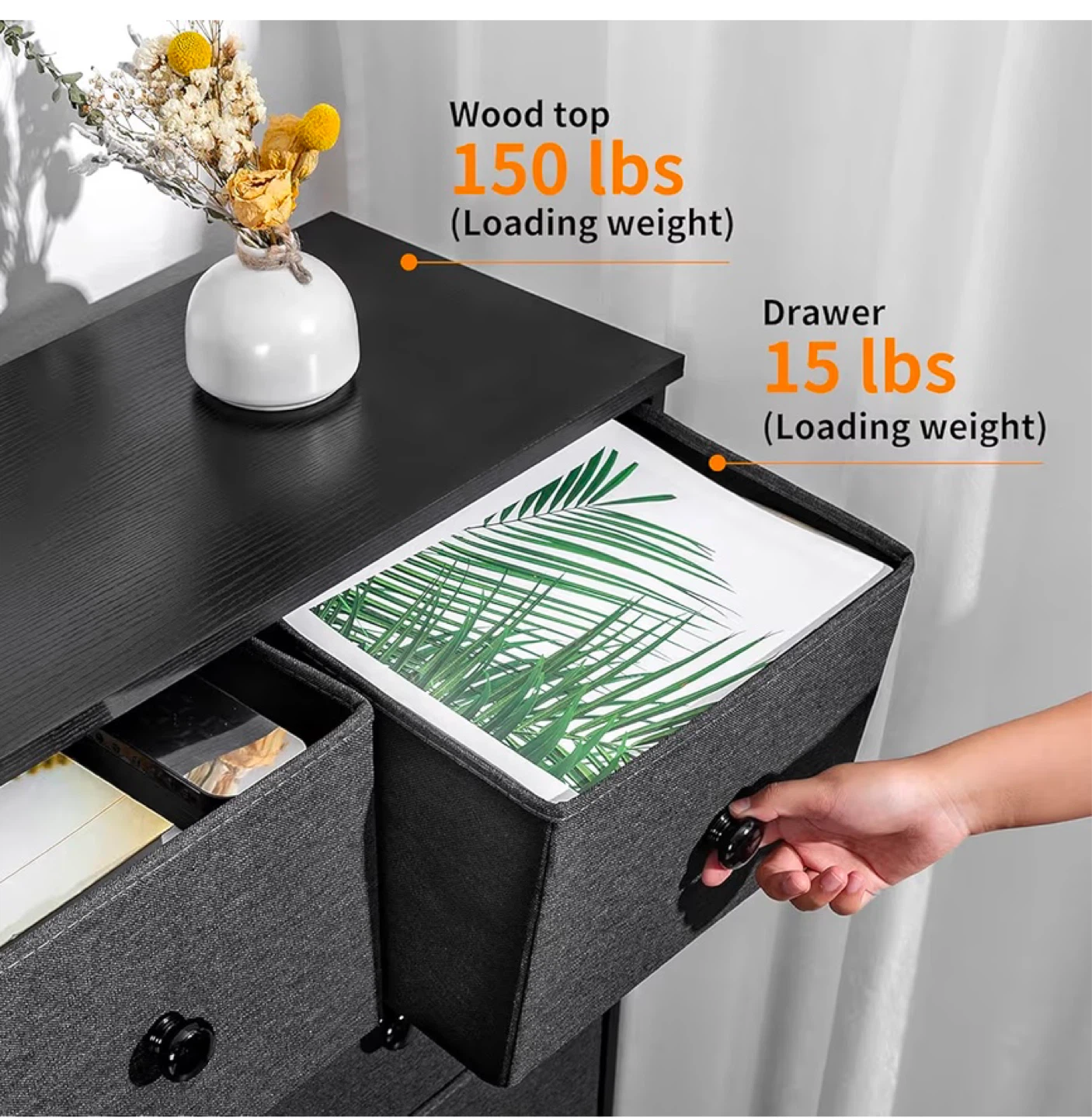 Dark Grey 9-Drawer Fabric Dresser - photo 5