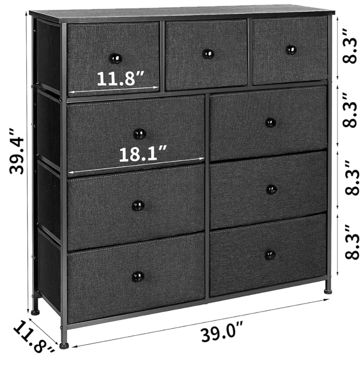 Dark Grey 9-Drawer Fabric Dresser - photo 3