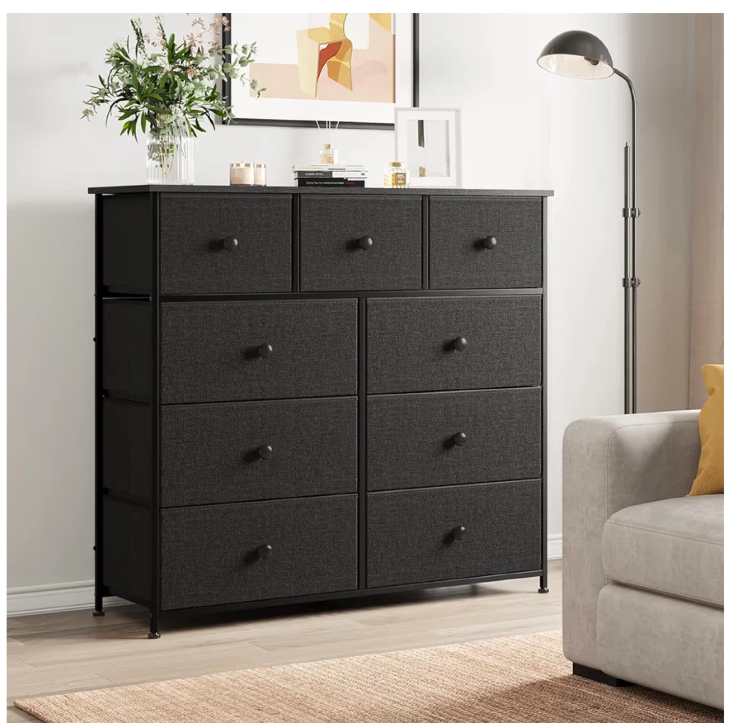 Dark Grey 9-Drawer Fabric Dresser - photo 2