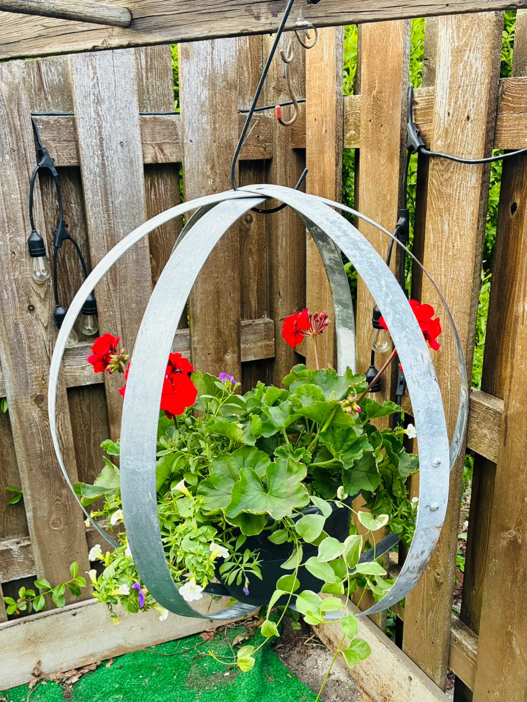Galvanized Metal Orb Hanging Planter - photo 3
