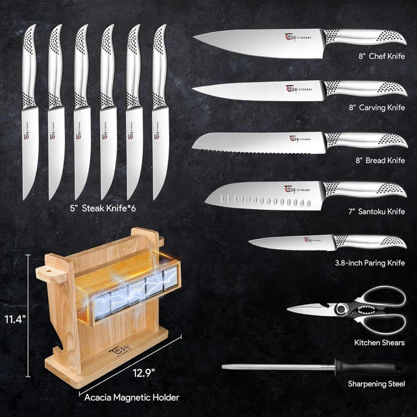 SYOKAMI 14-Piece Knife Set with Magnetic Holder - photo 3