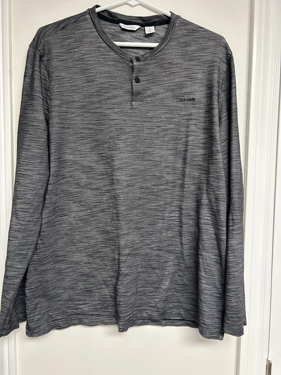 Calvin Klein Long Sleeve Henley Shirt Grey Size L