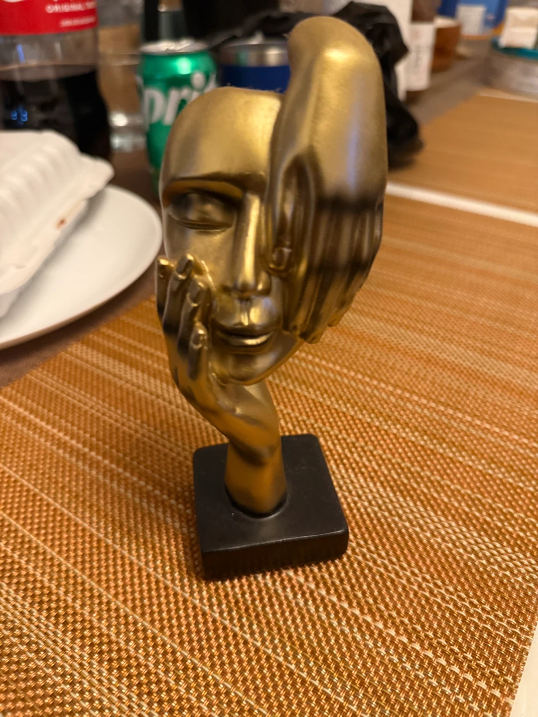 Gold Abstract Face Sculpture