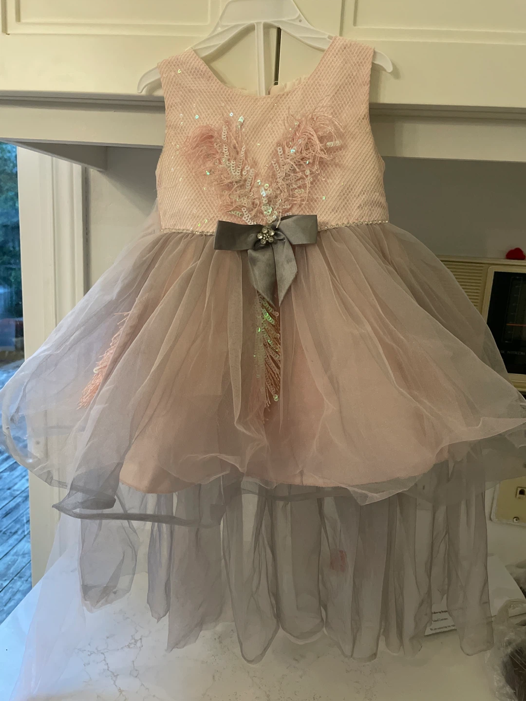 Pink Sequin Tulle Dress with Bow