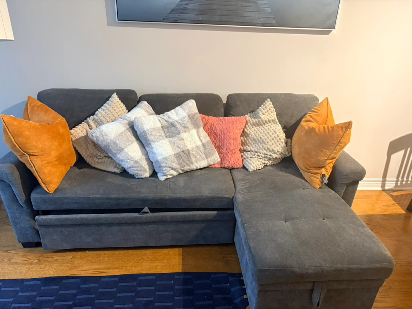 Grey Sectional pullout Sofa with Storage Chaise - photo 3