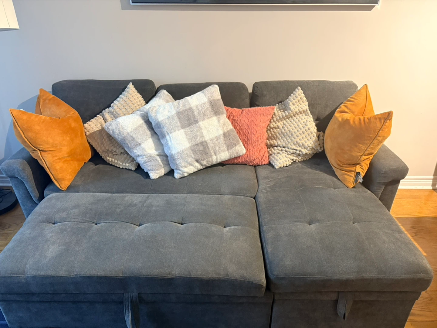 Grey Sectional pullout Sofa with Storage Chaise