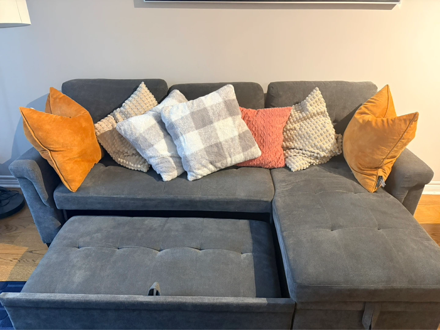 Grey Sectional pullout Sofa with Storage Chaise - photo 2