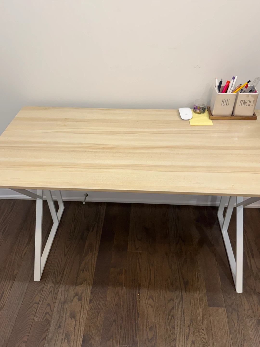 Wood and White Metal Desk with Shelf - photo 2