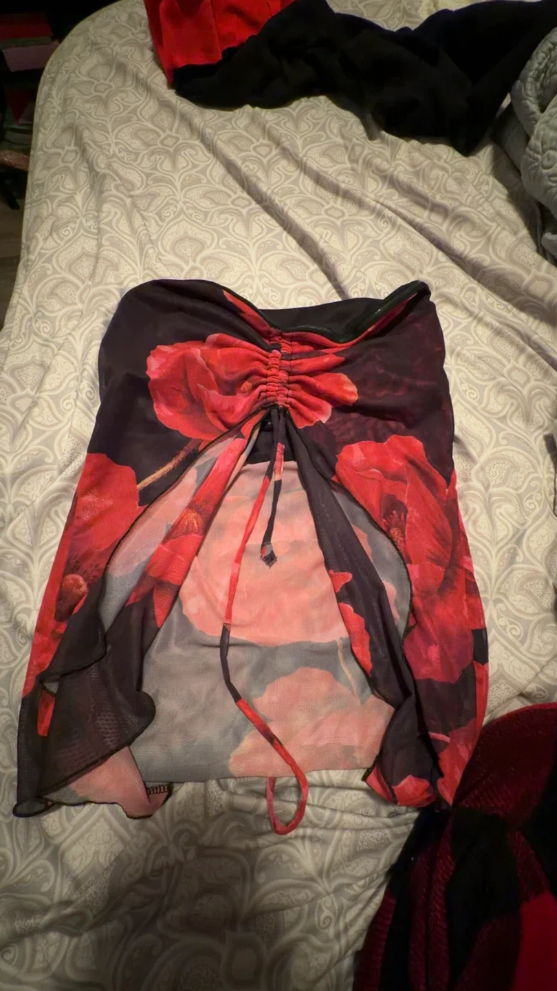 Sheer floral print wrap tub top