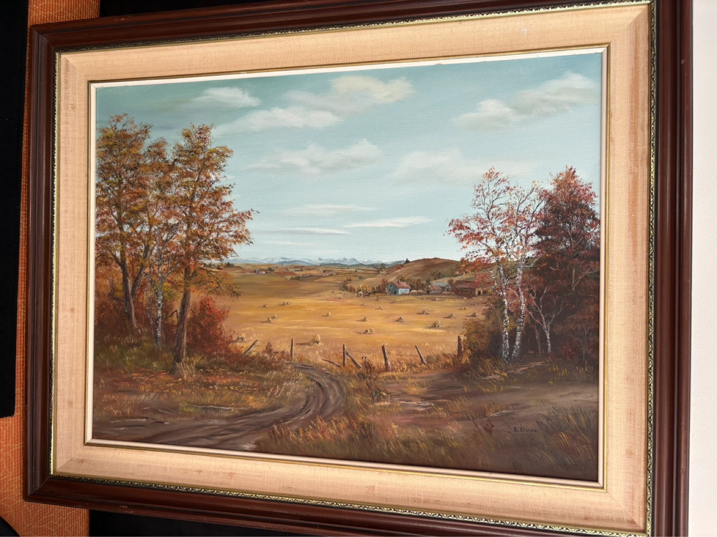 31” x 25” Vintage Edna Duce Oil Painting Prairie Landscape