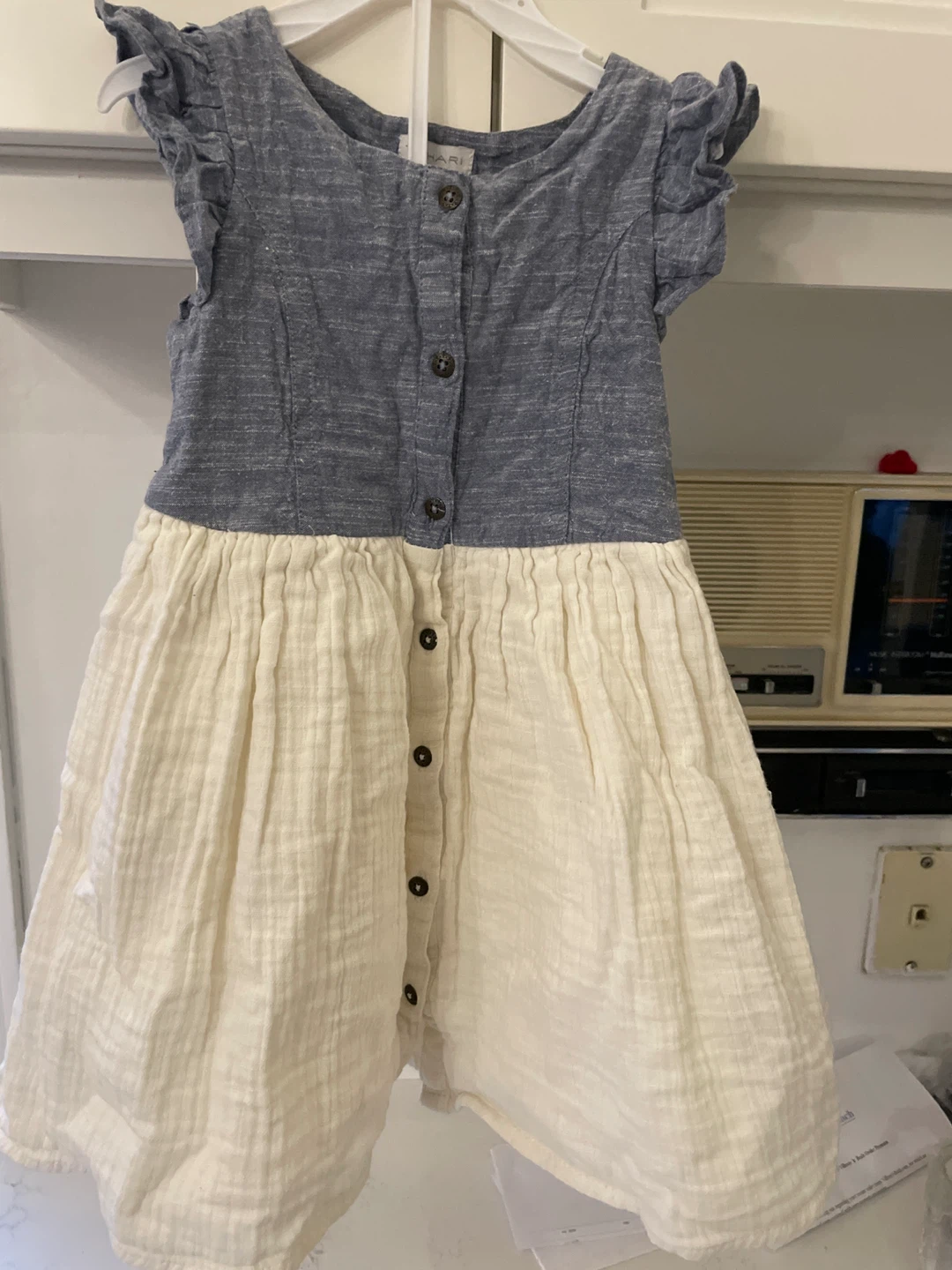 Girls Dress - Blue & Cream