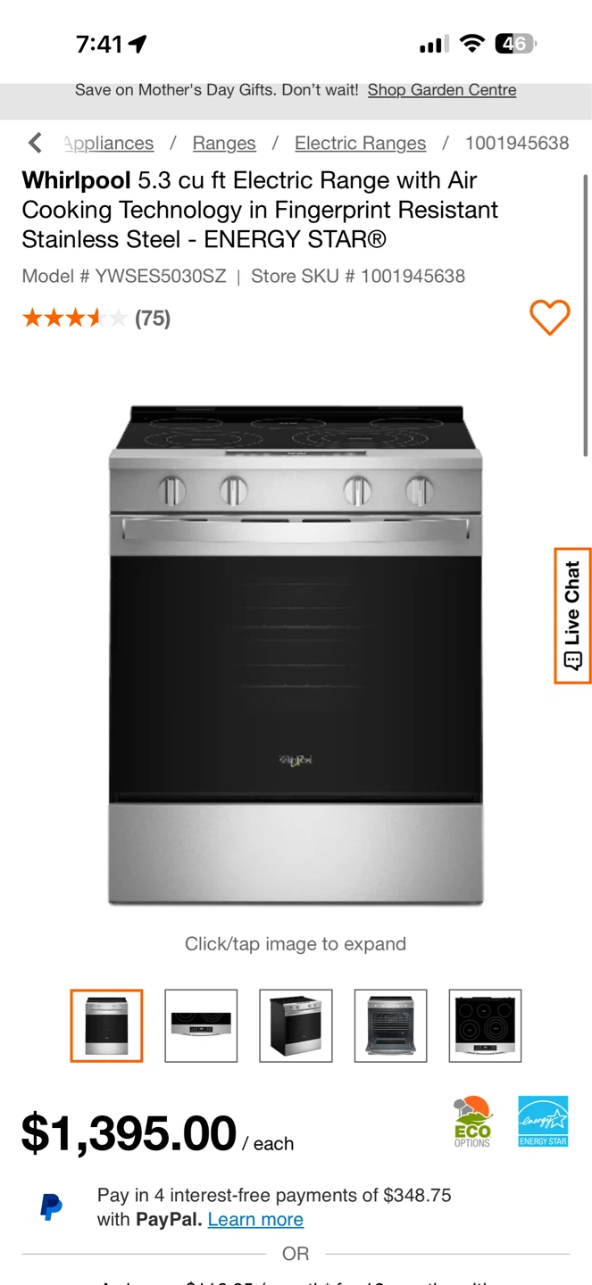 Whirlpool 5.3 cu ft Electric Range with Air Cooking Technology