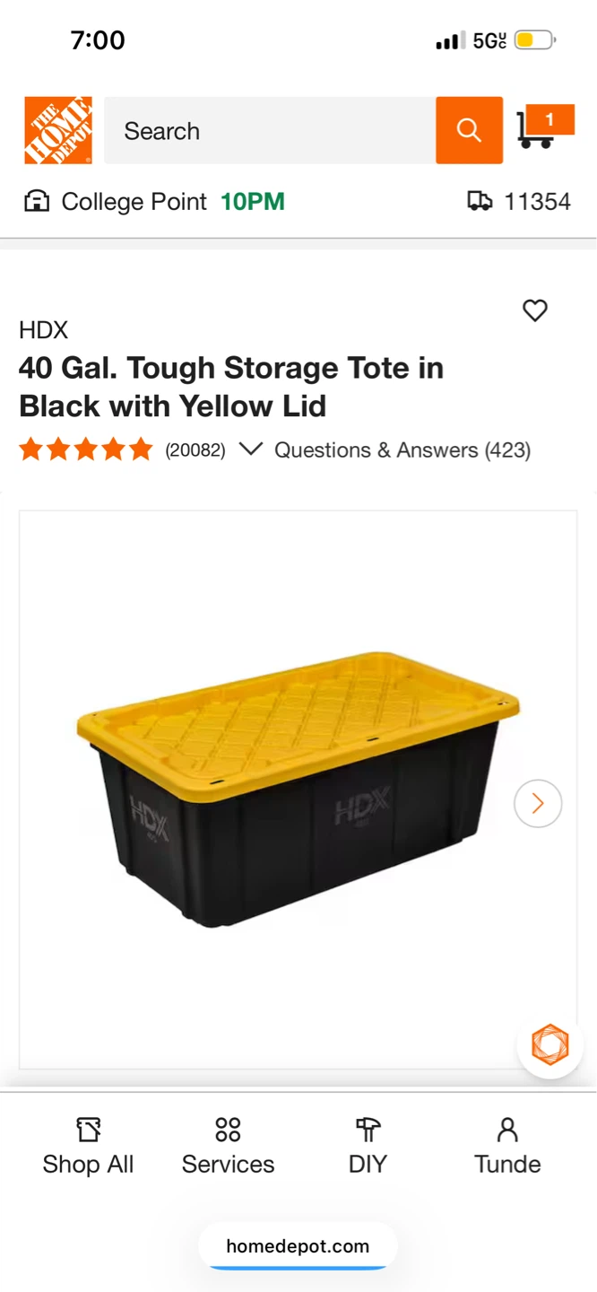 HDX 40 Gal. Tough Storage Tote in Black with Yellow Lid