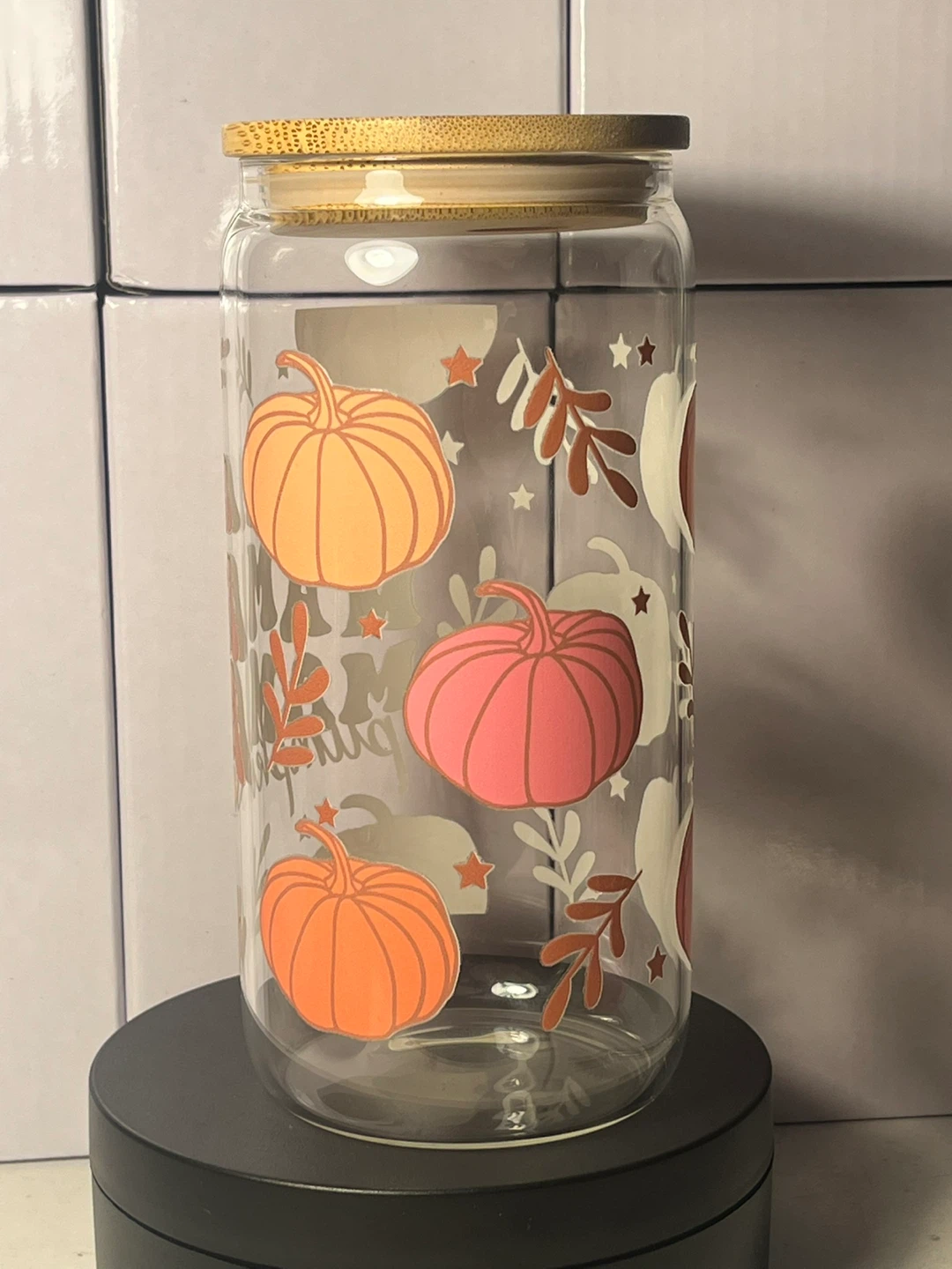 Mama Pumpkin Glass Tumbler with Bamboo Lid and Straw - photo 3