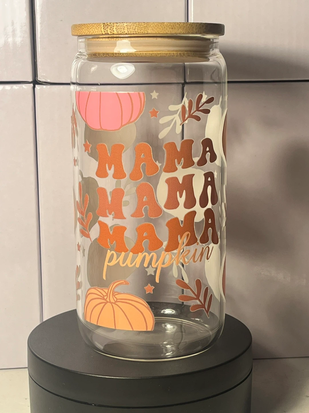 Mama Pumpkin Glass Tumbler with Bamboo Lid and Straw - photo 4
