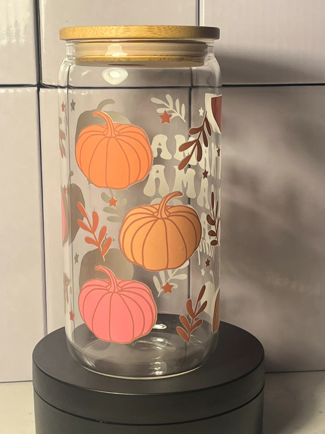 Mama Pumpkin Glass Tumbler with Bamboo Lid and Straw - photo 2