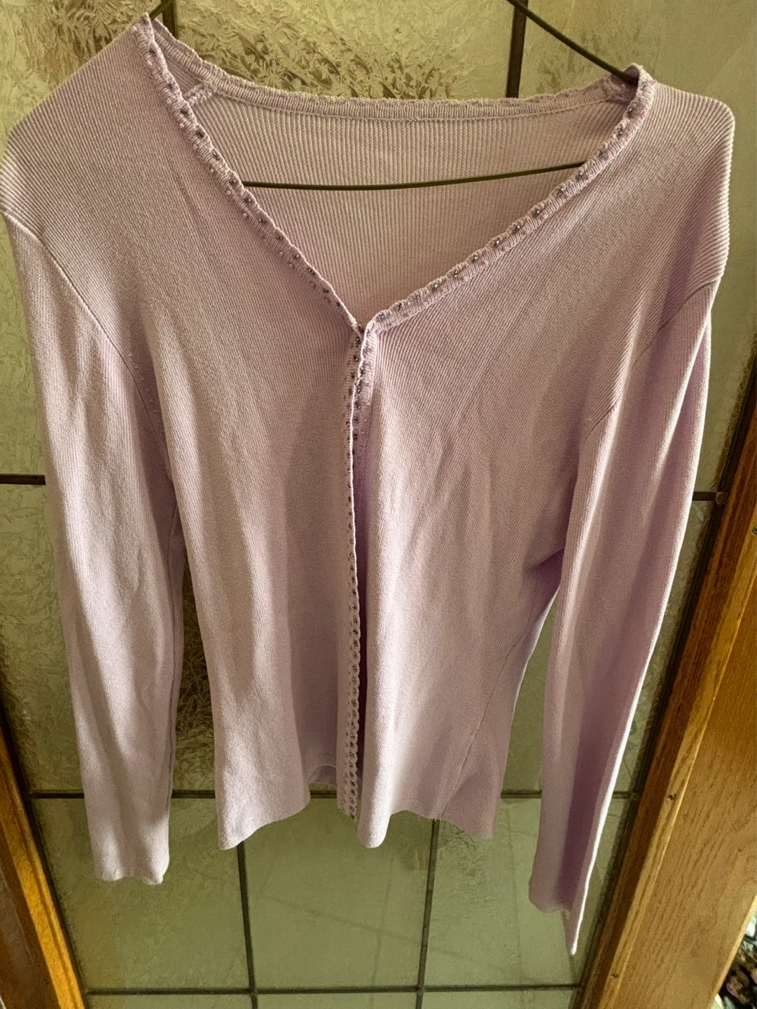 Lavender Cardigan with Beaded Trim