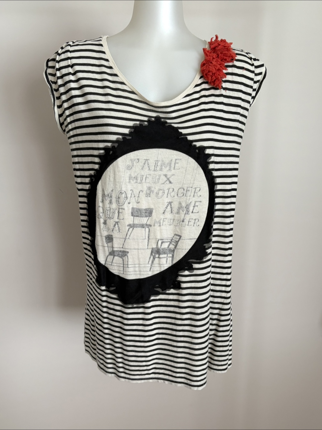 Zara Basic T-Shirt Striped Graphic Print Women's Medium - photo 3