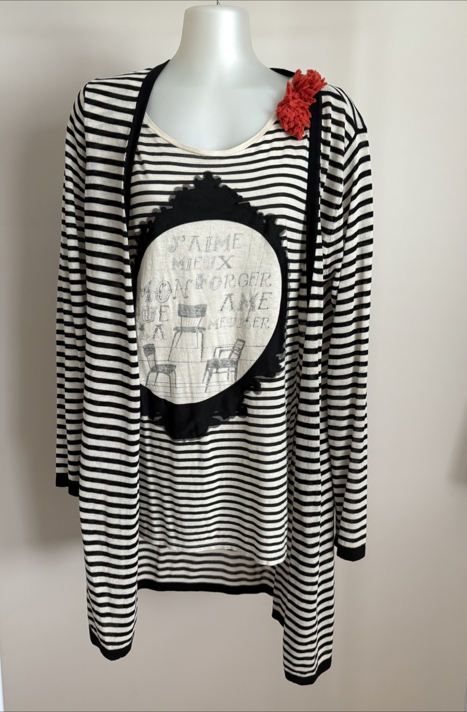 Zara Basic T-Shirt Striped Graphic Print Women's Medium