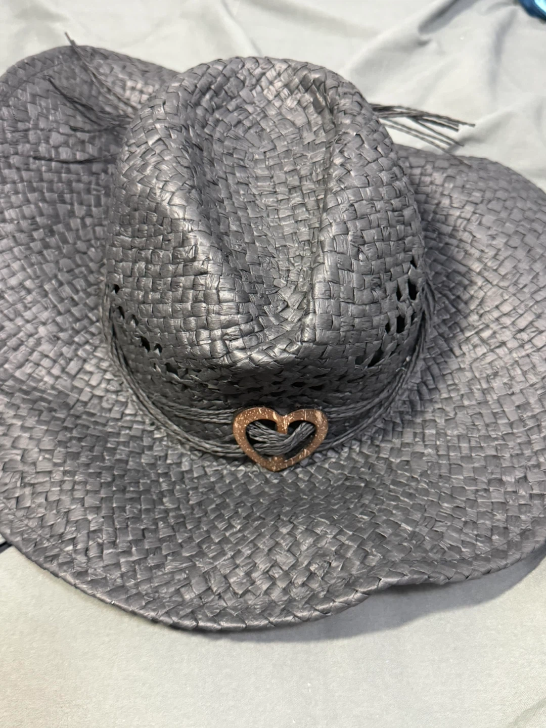 Black Woven Cowboy Hat with Heart Detail - photo 4