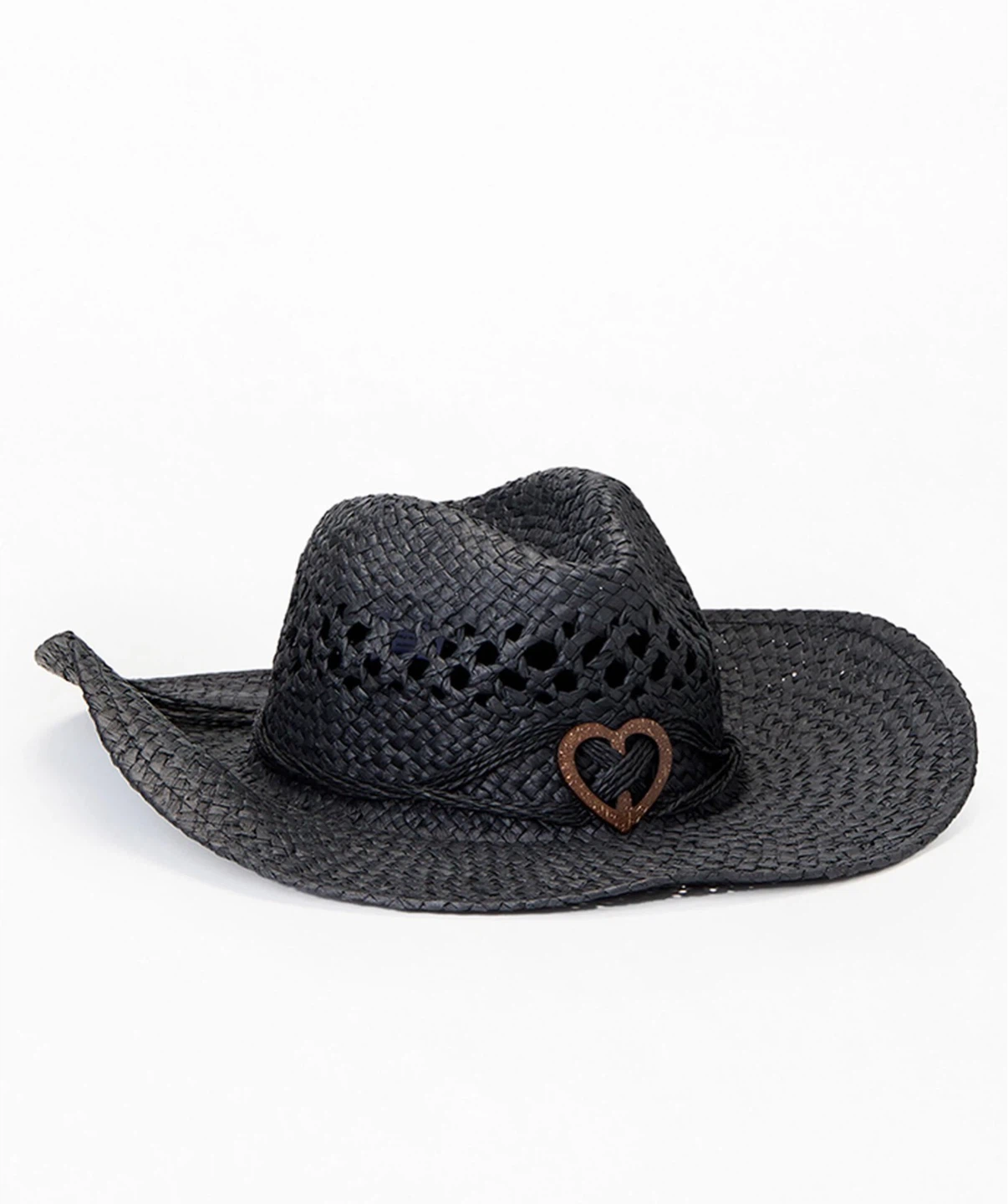 Black Woven Cowboy Hat with Heart Detail - photo 3