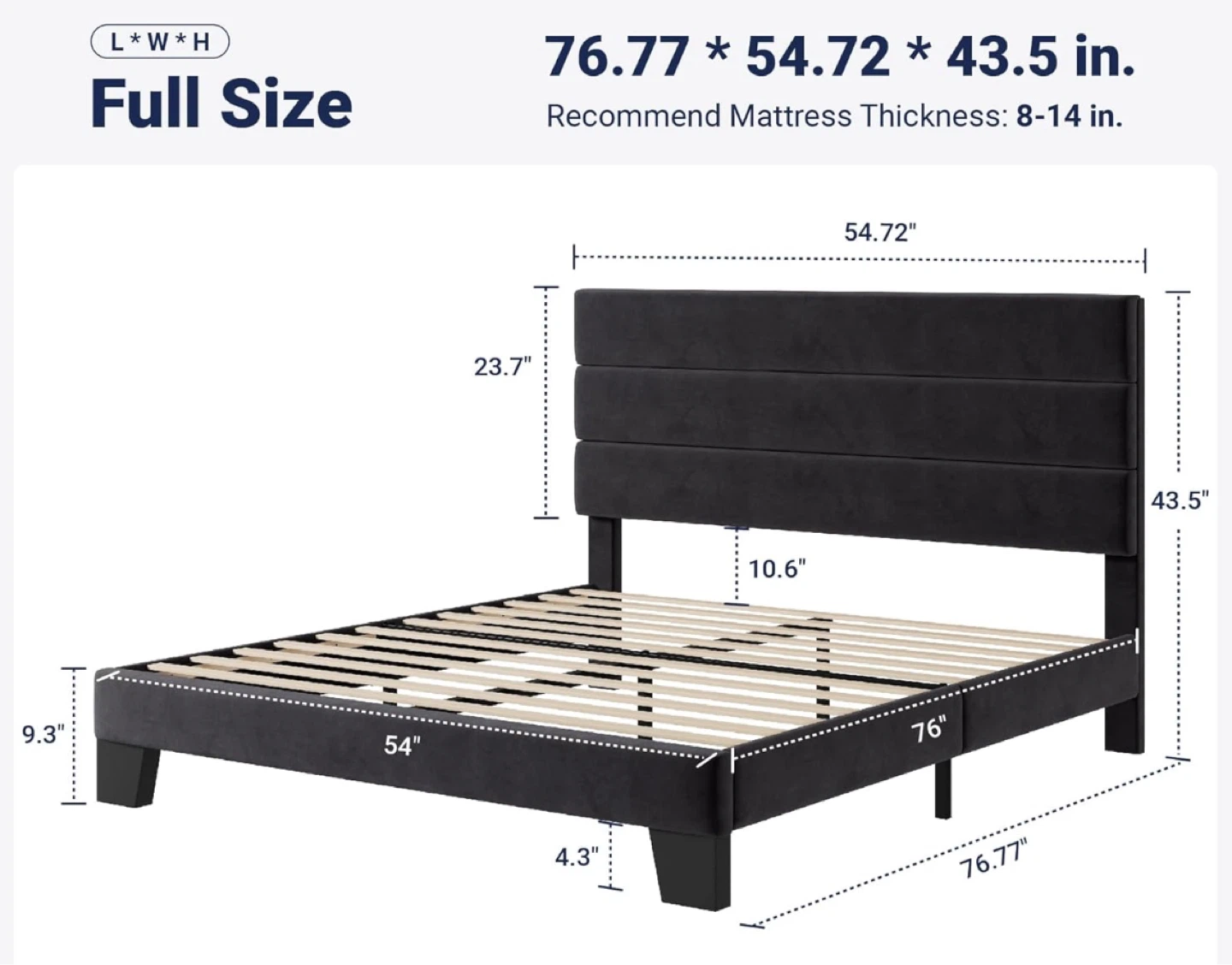 Black Full Size Upholstered Platform Bed Frame