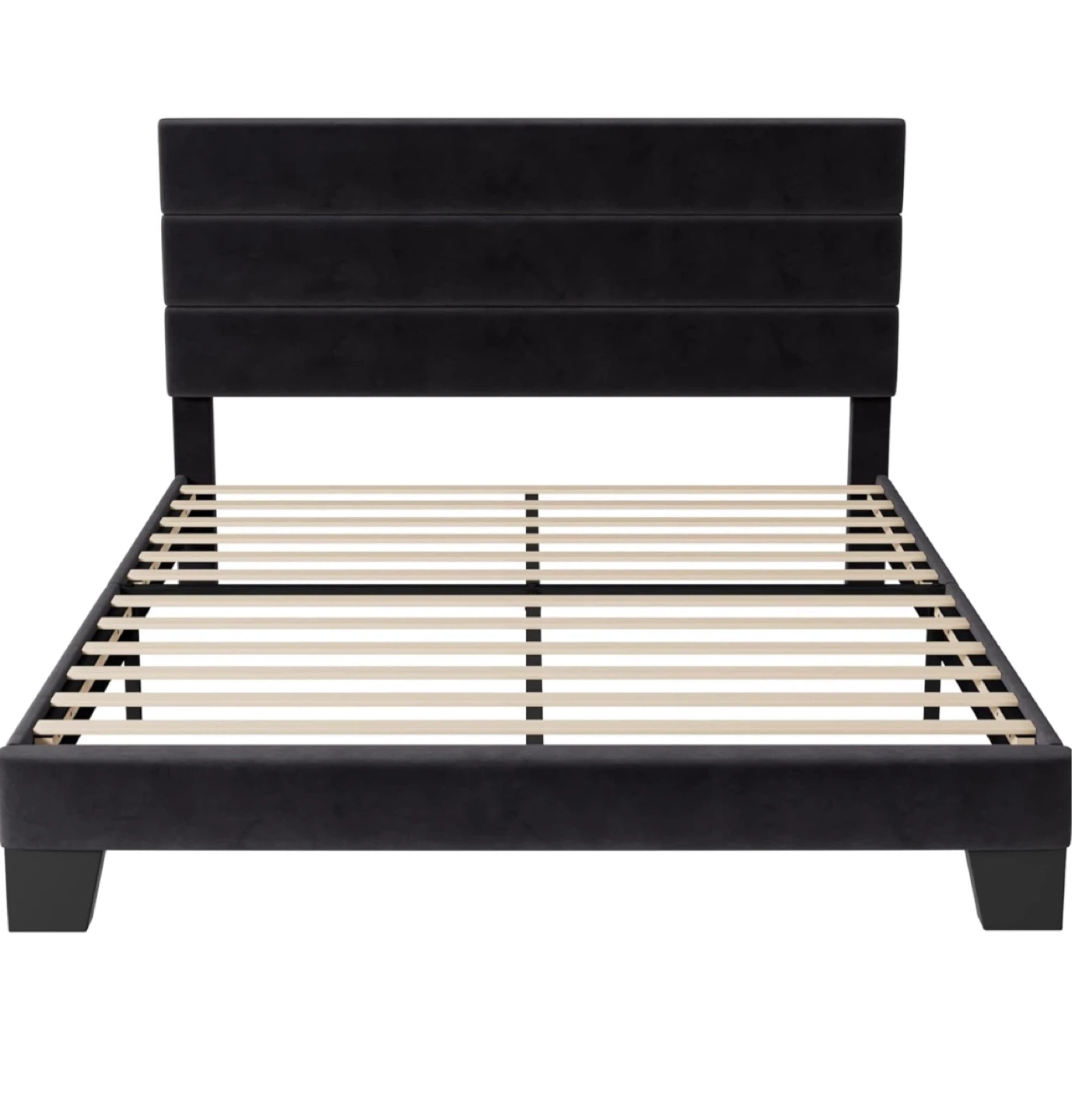 Black Full Size Upholstered Platform Bed Frame - photo 2
