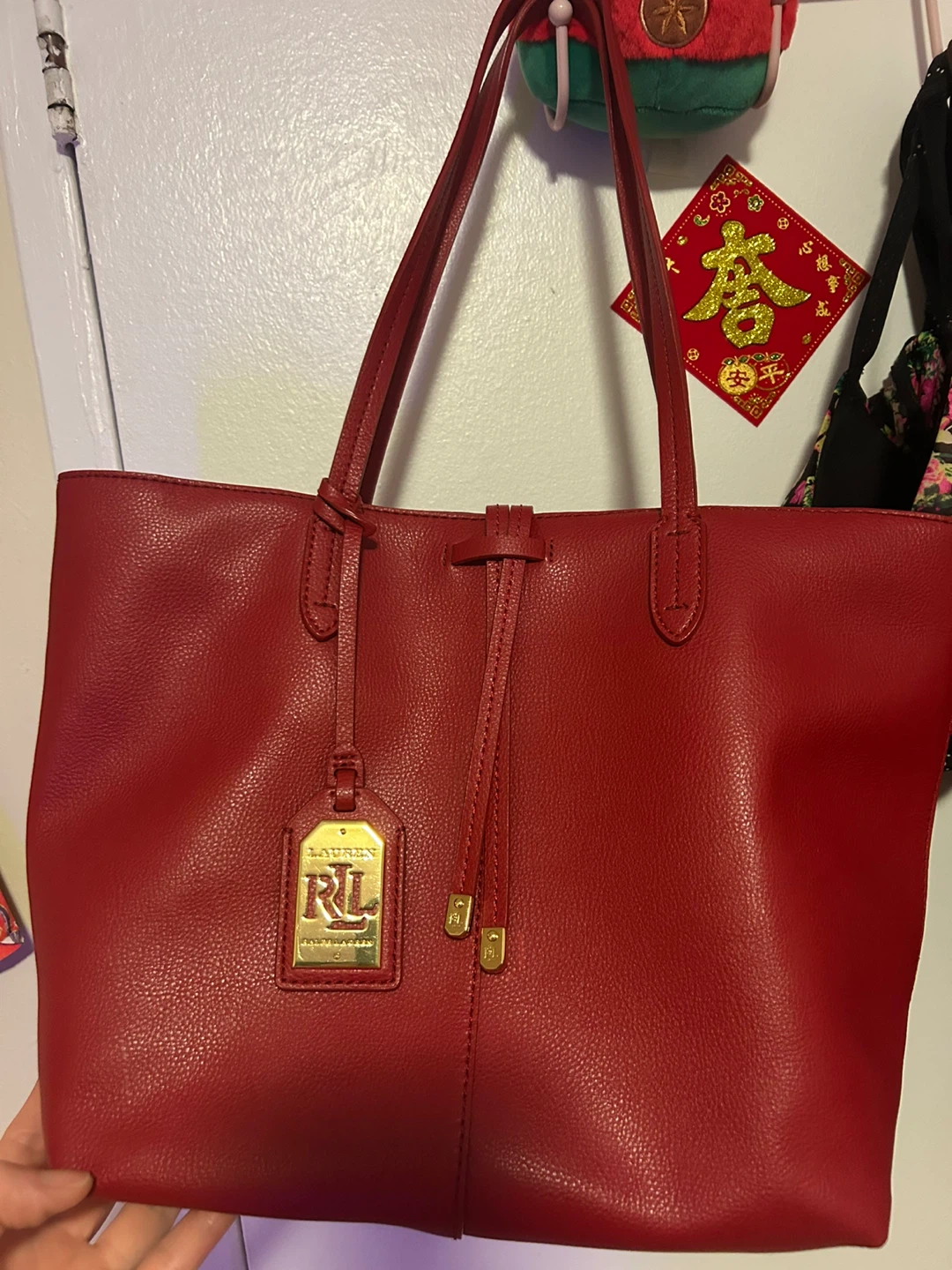 Lauren Ralph Lauren Red Leather Tote Bag