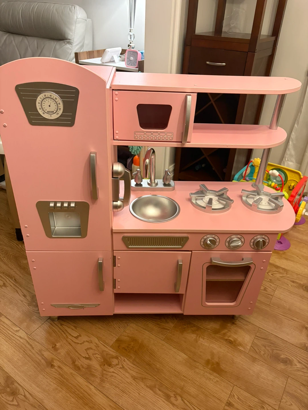 Pink Wooden Play Kitchen with Accessories