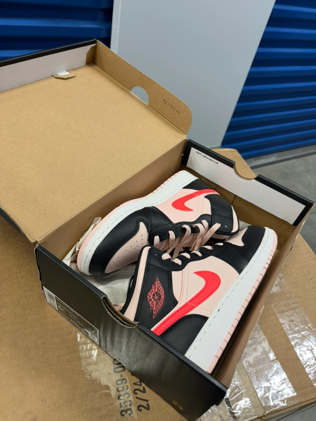 Air Jordan 1 Mid (GS) Pink Black Red Sneakers Size 6Y