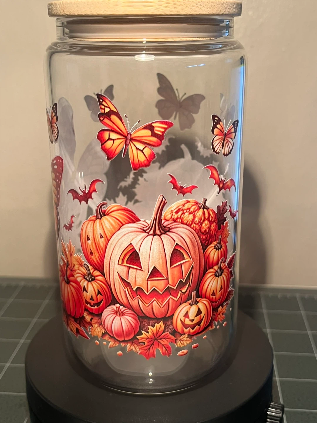 Halloween Skeleton & Pumpkin Tumbler Glass with Bamboo Lid - photo 4