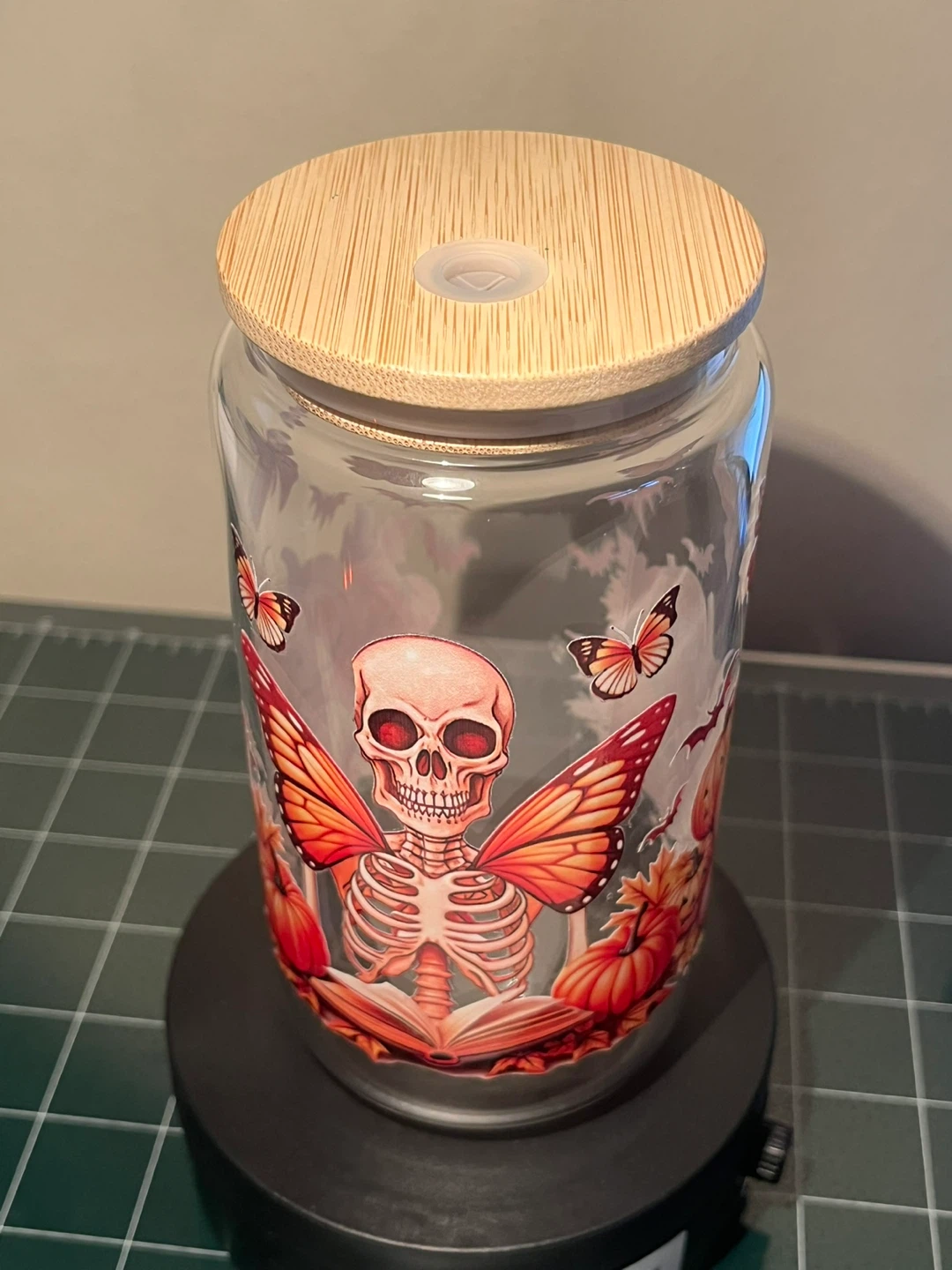 Halloween Skeleton & Pumpkin Tumbler Glass with Bamboo Lid - photo 2