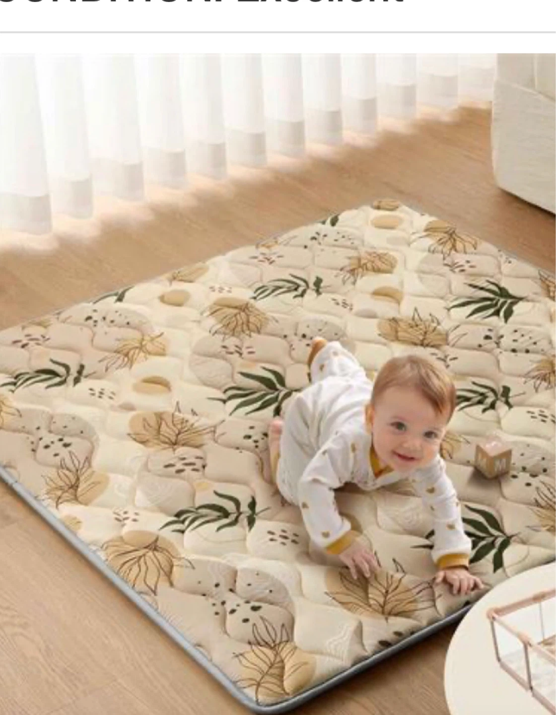 Quilted Baby Play Mat with Leaf Design 47x47
