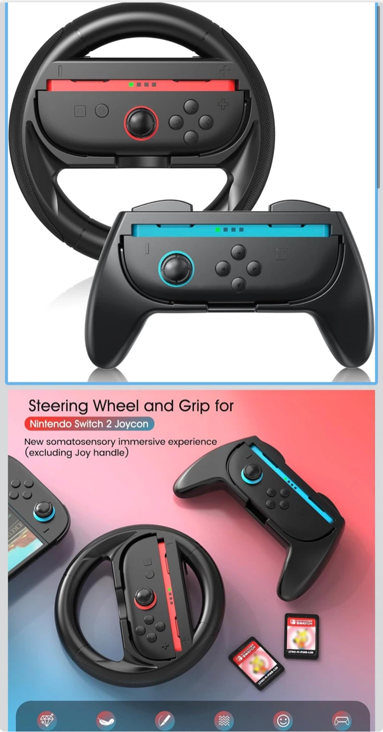 NS2 Steering Wheel and Hand Grip for Nintendo Switch Joy-Cons