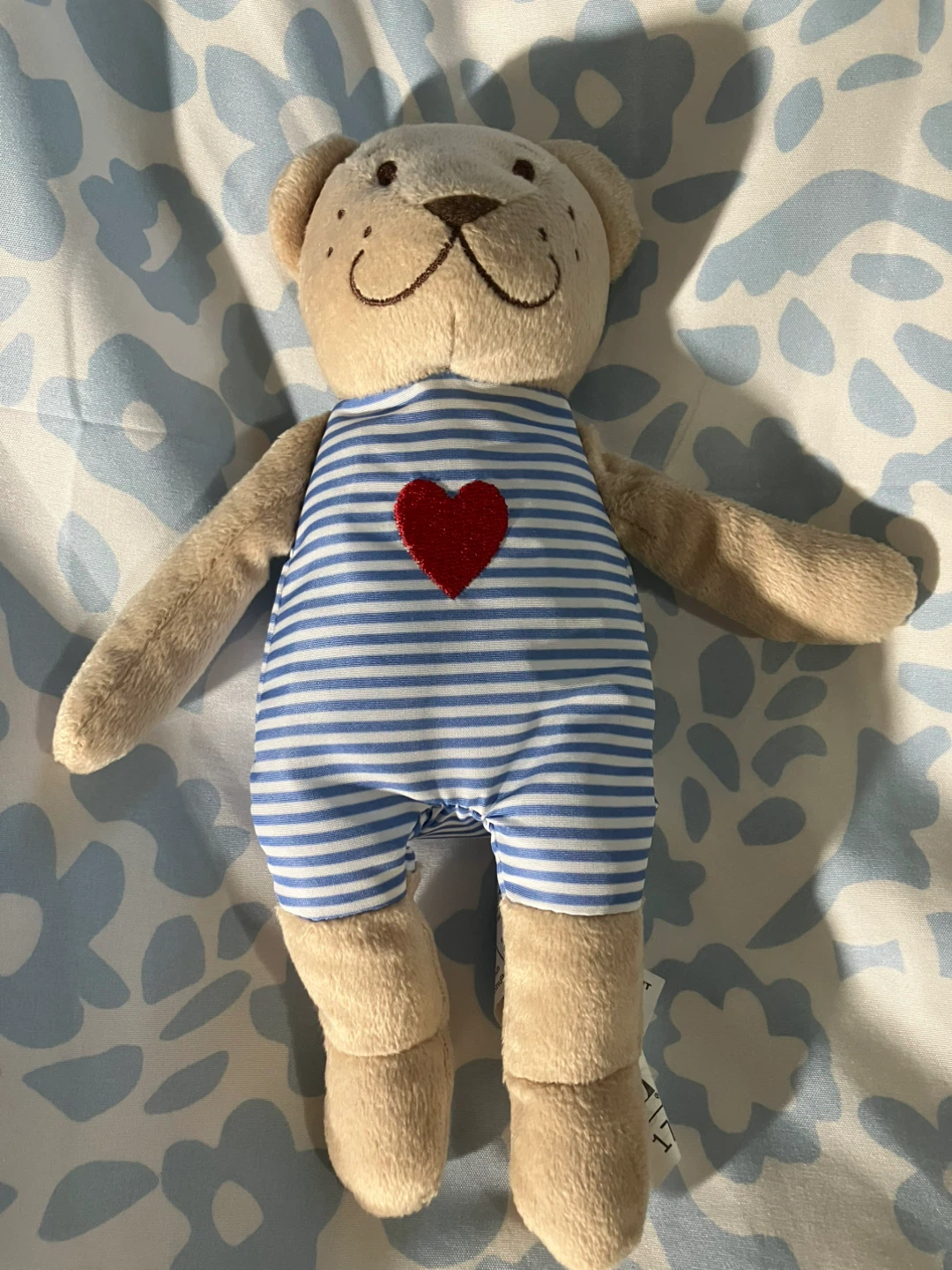 Plush Teddy Bear with Blue Striped Overalls