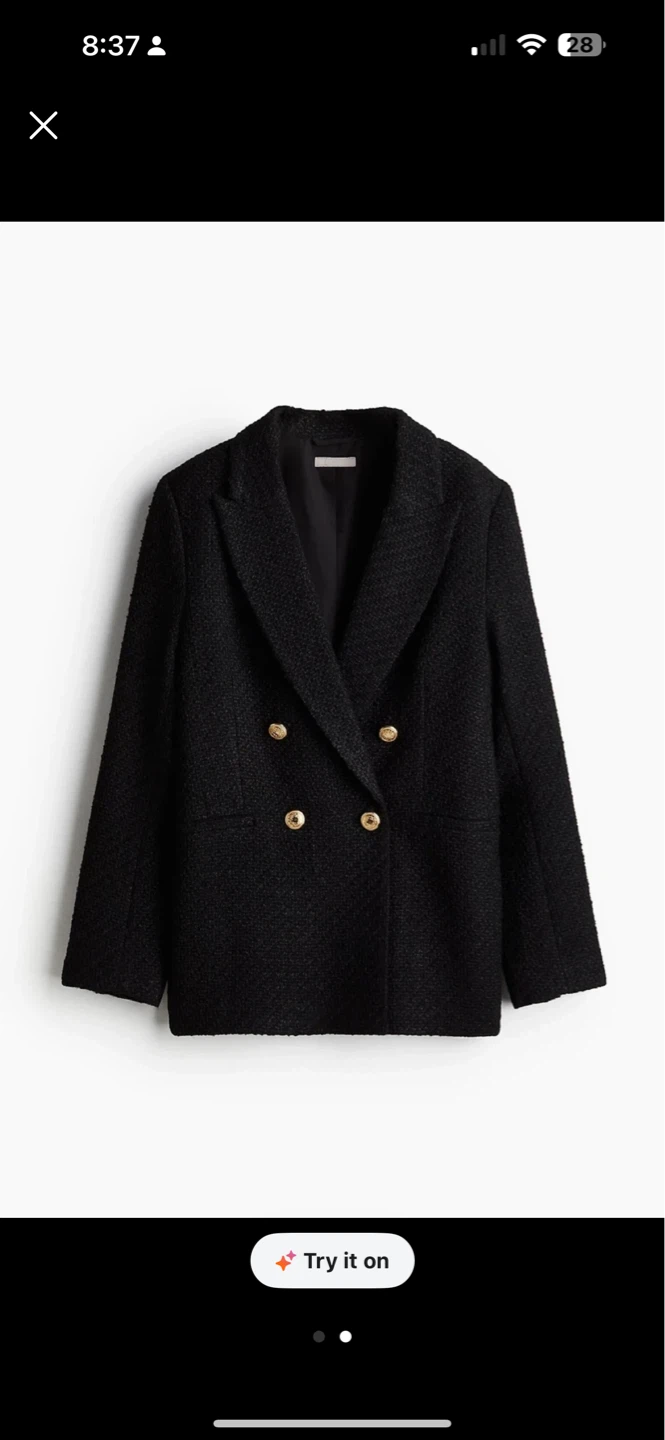 H&M Black Textured Weave Double-Breasted Jacket - Size M - photo 2