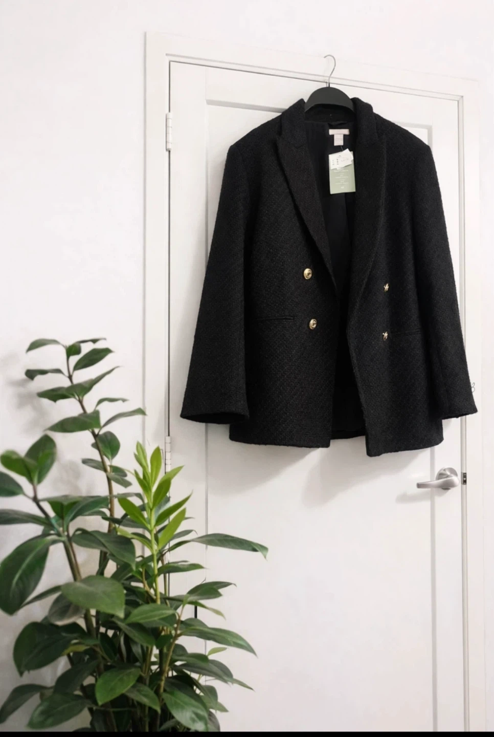 H&M Black Textured Weave Double-Breasted Jacket - Size M