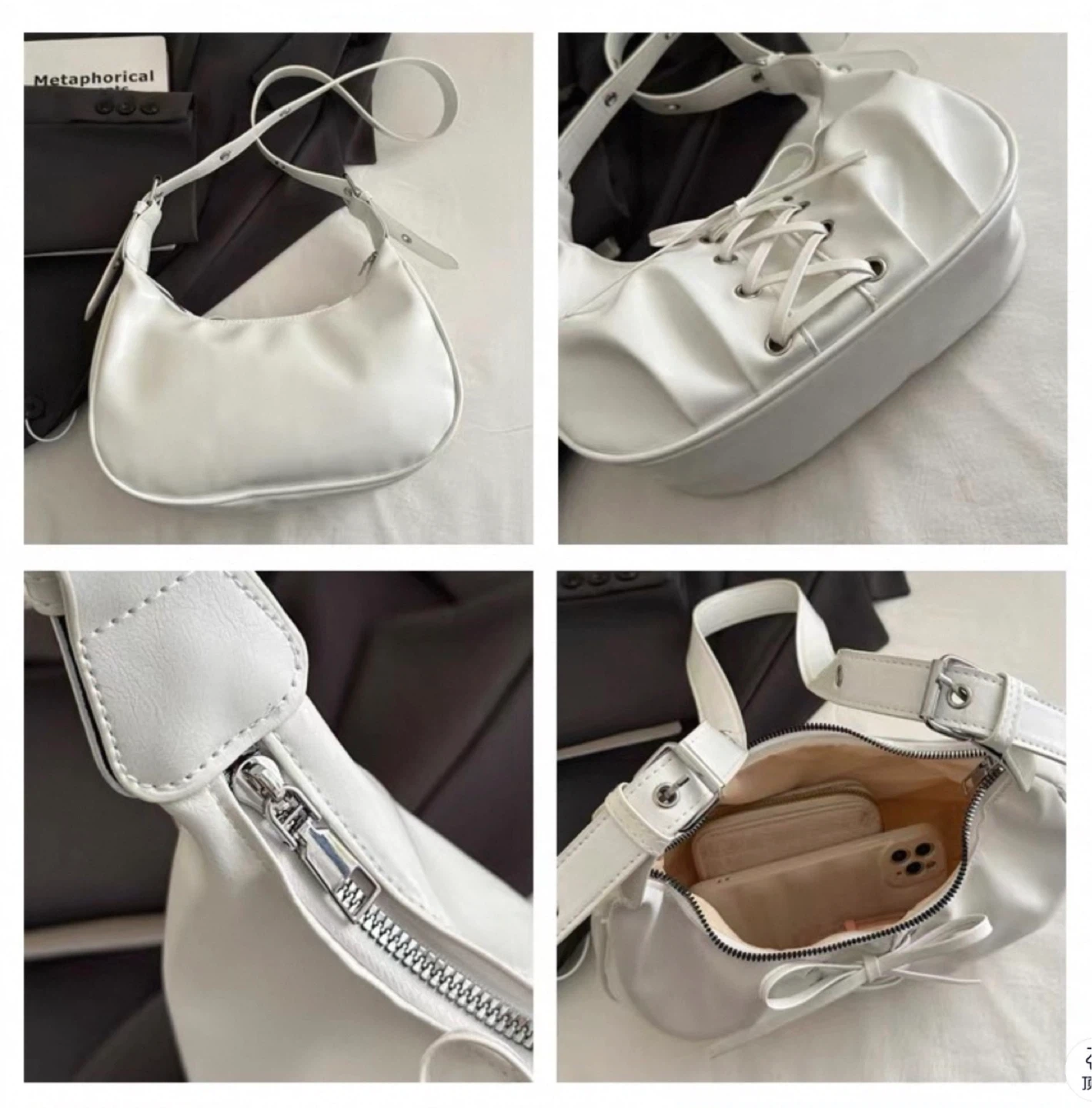 Brand New White Ribbon Shoulder Bag with Lace-Up Detail - photo 3