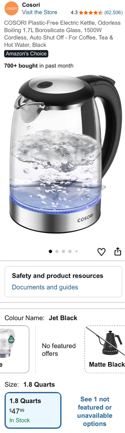 COSORI Electric Kettle 1.7L Glass - photo 2