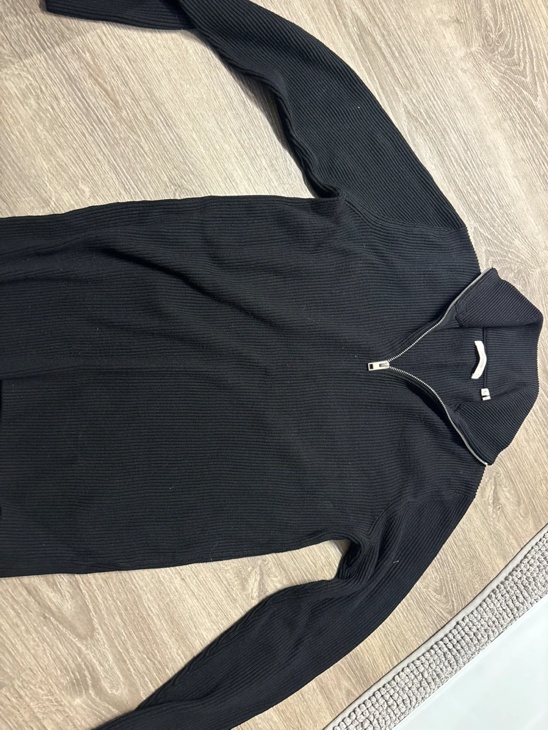 Black Ribbed Quarter-Zip Sweater-medium