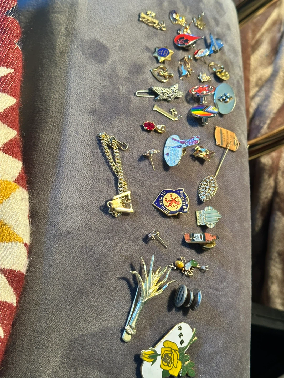 Lot of old pins and things junk drawer