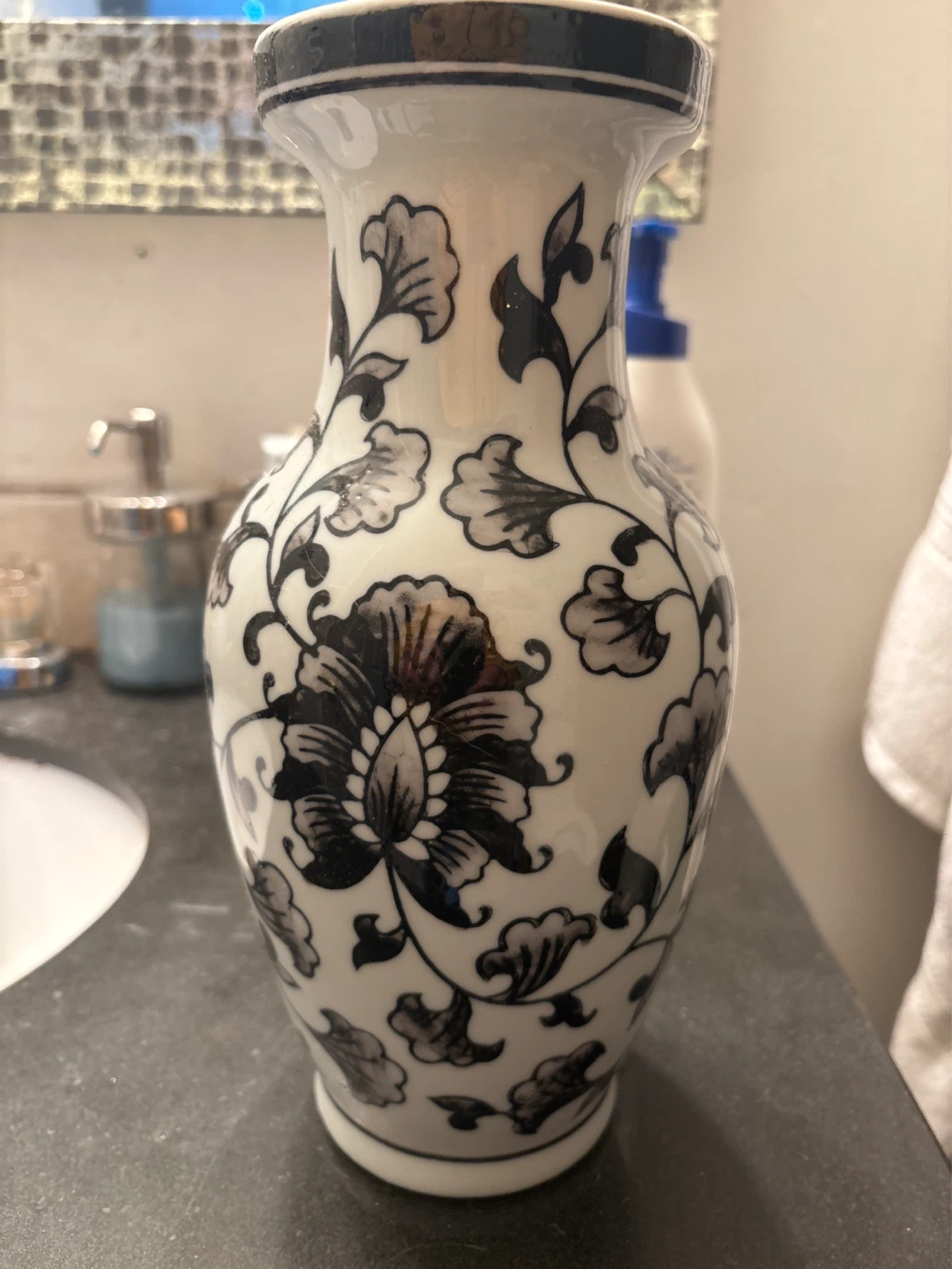 Decorative Vase - White with Black Floral Pattern