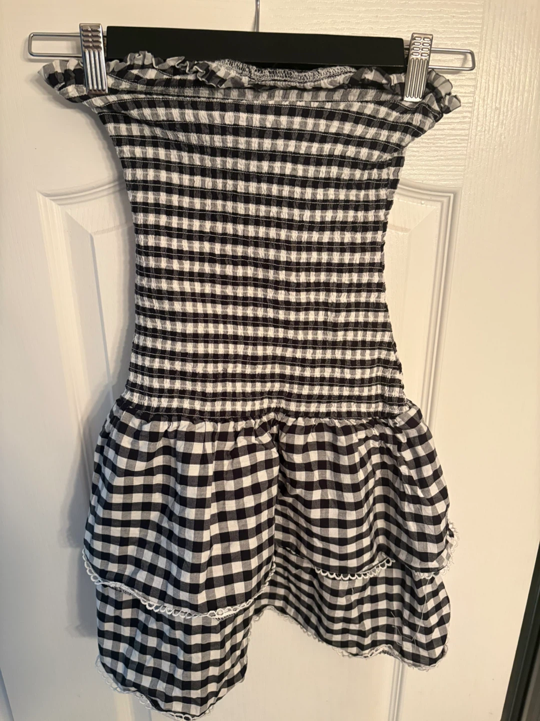 Black and White Gingham Smocked Tube Dress