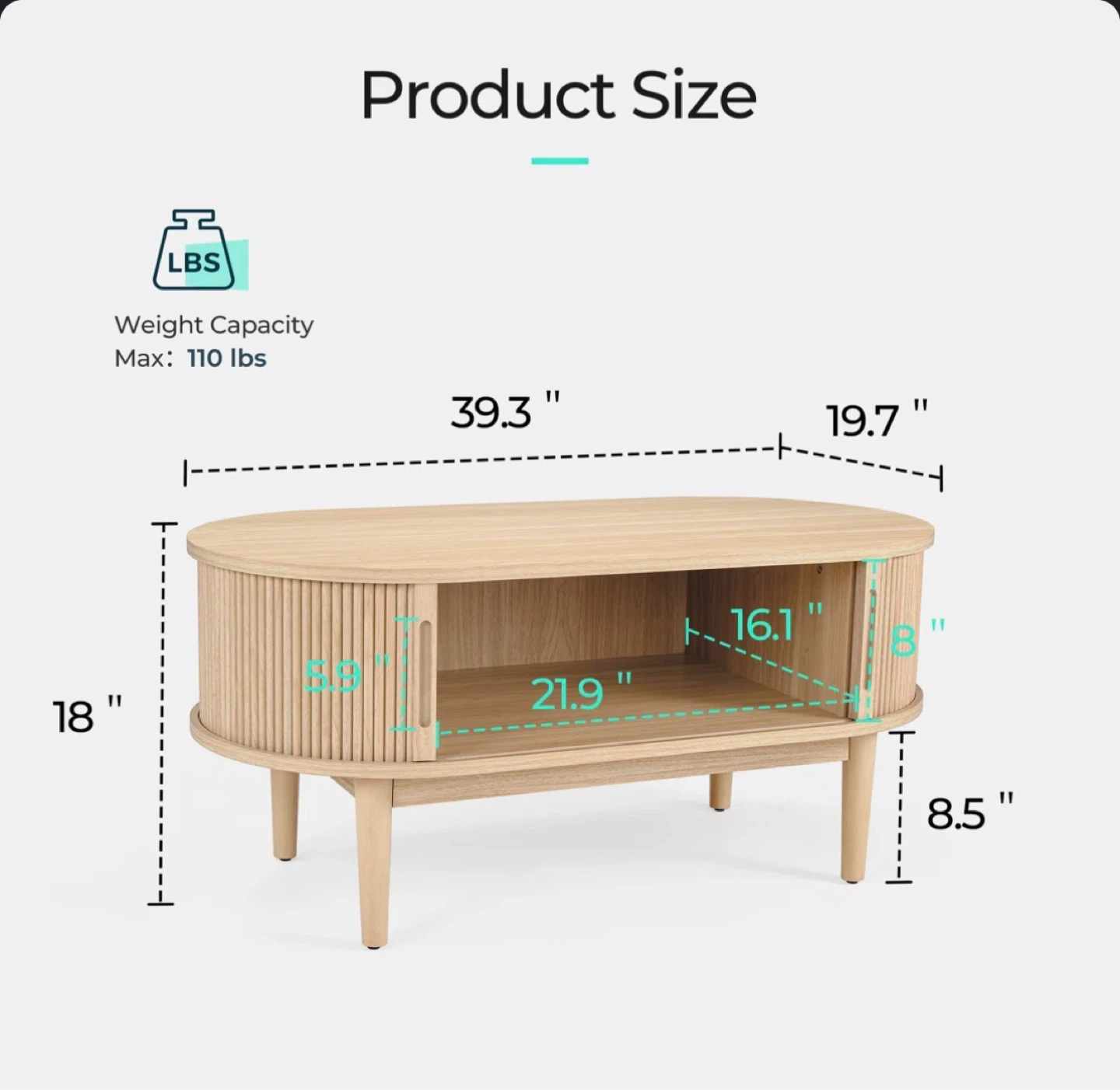Mid-Century Modern Oval Coffee Table with Storage - photo 3