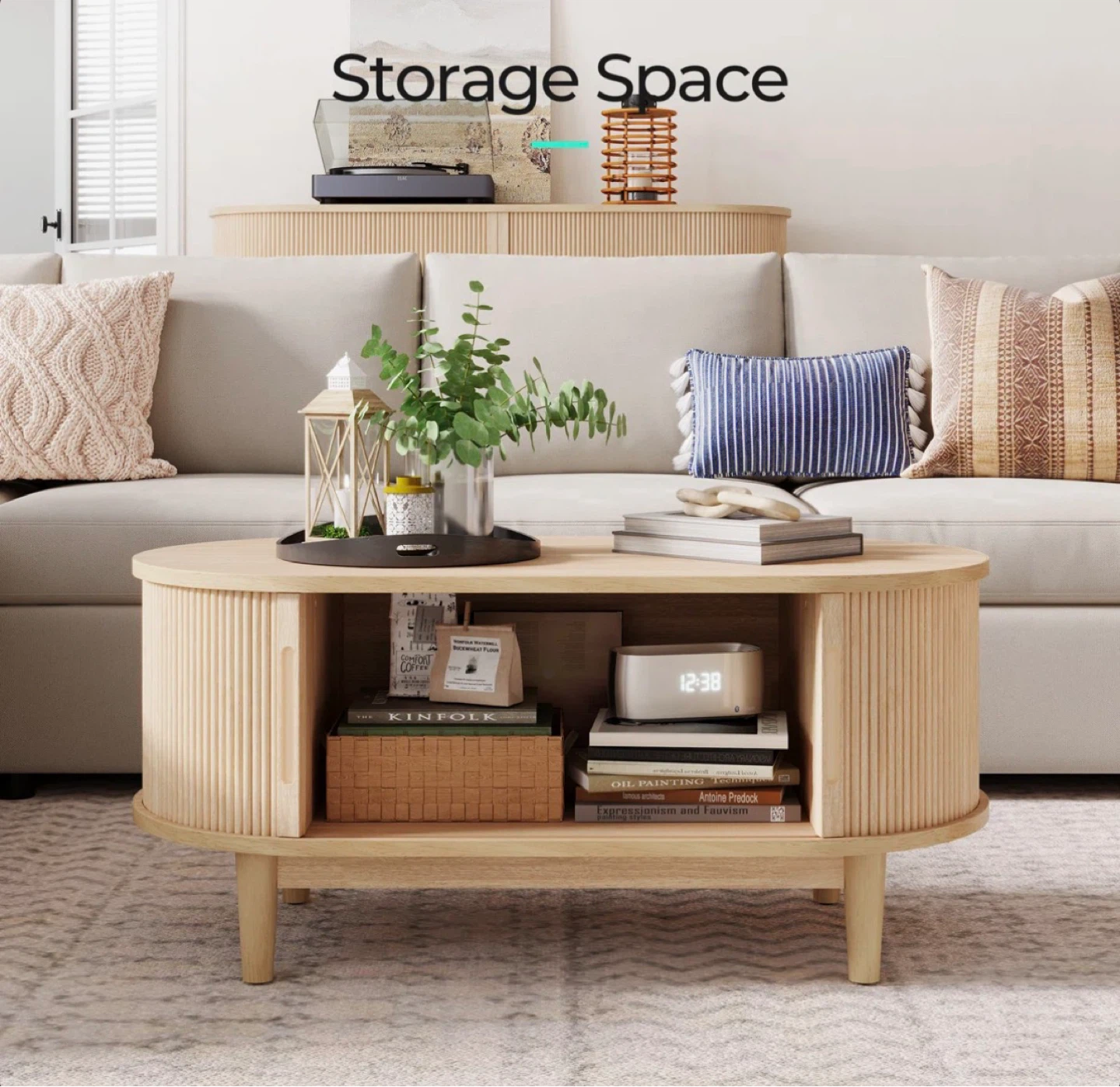 Mid-Century Modern Oval Coffee Table with Storage - photo 2
