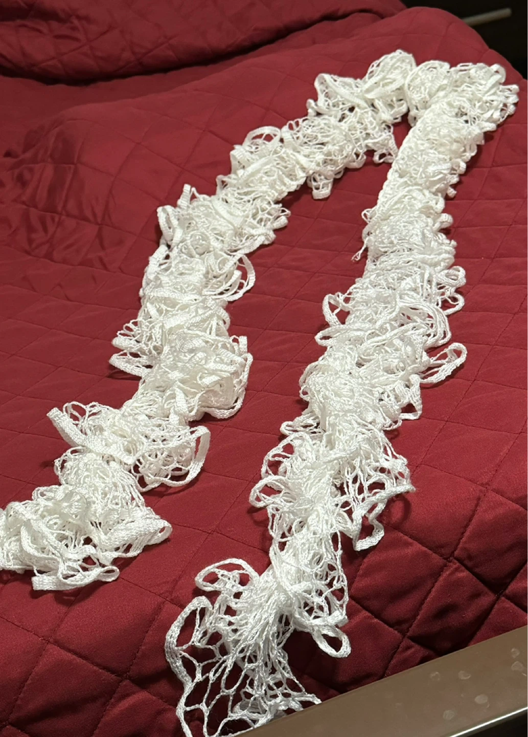 White Knitted Ribbon Scarf