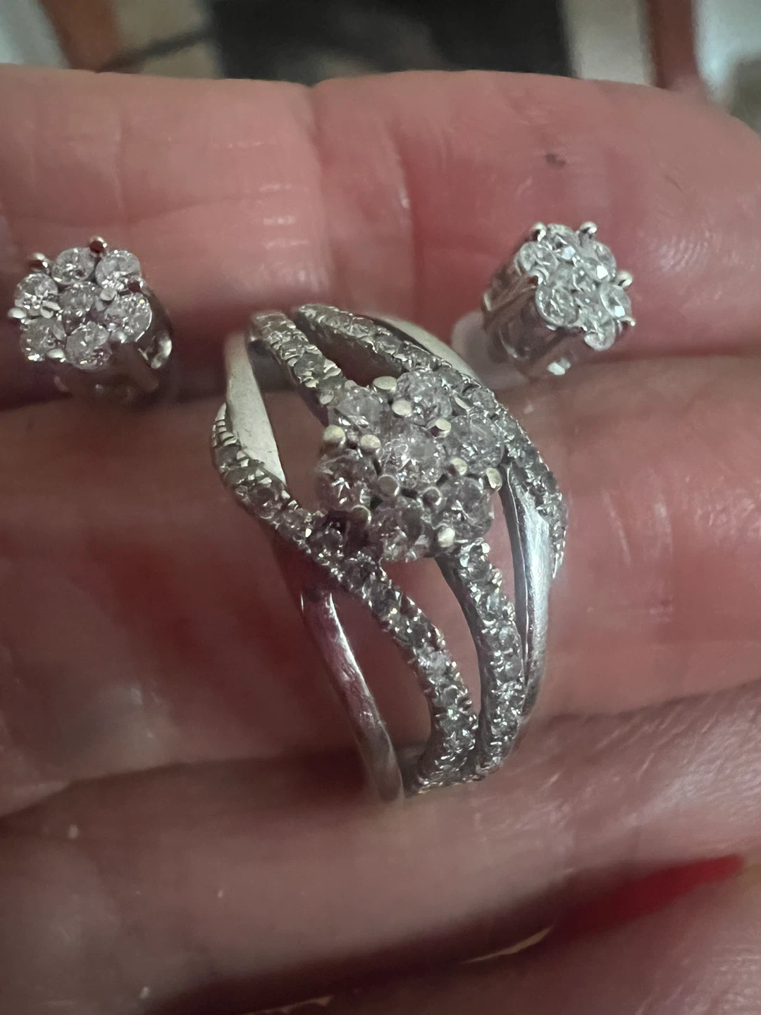 10 k Gold Diamond Ring and 14 k Earrings Set